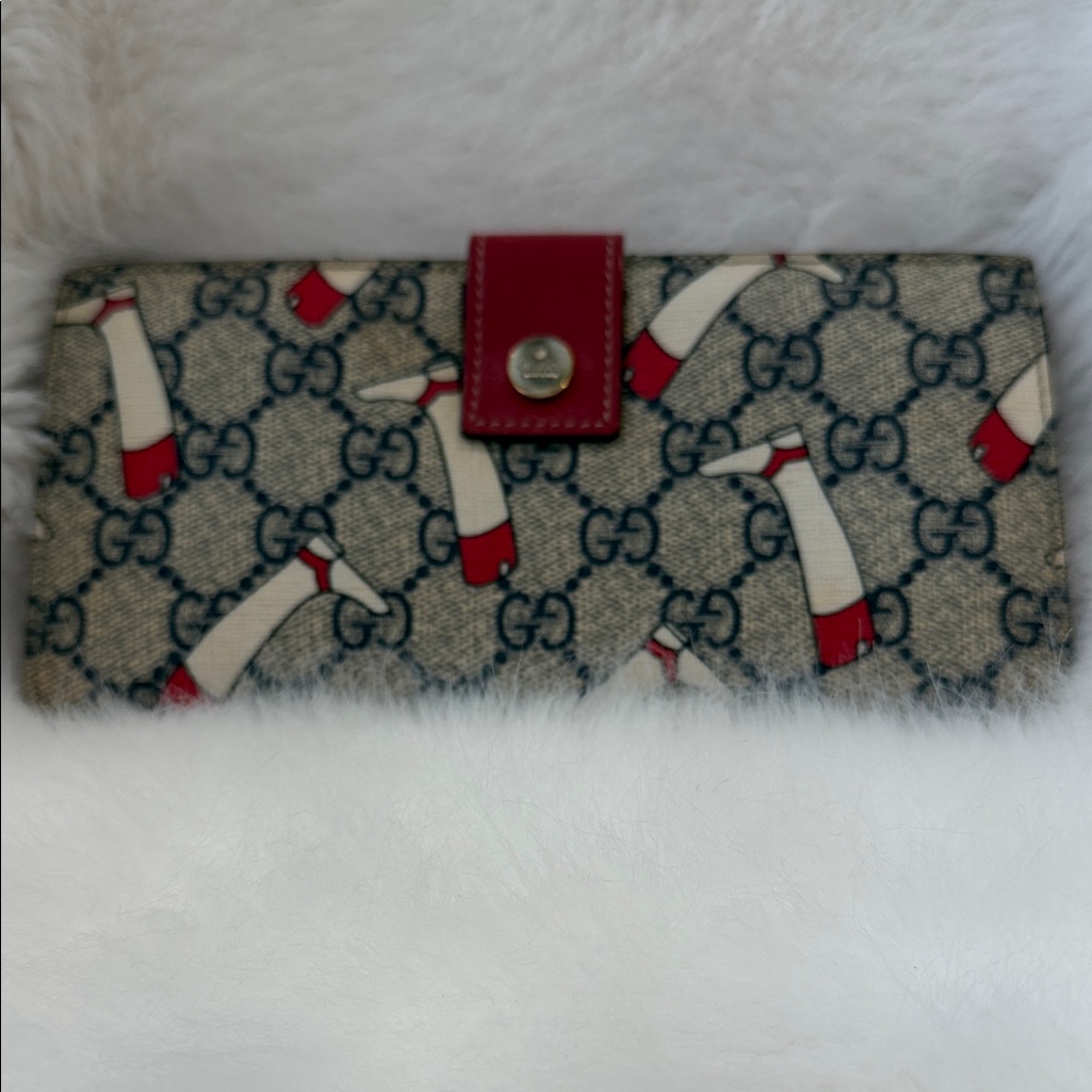 Gucci Wallet Authentic! Blue Gg With Red White Cowboy Boots! Excellent Cond